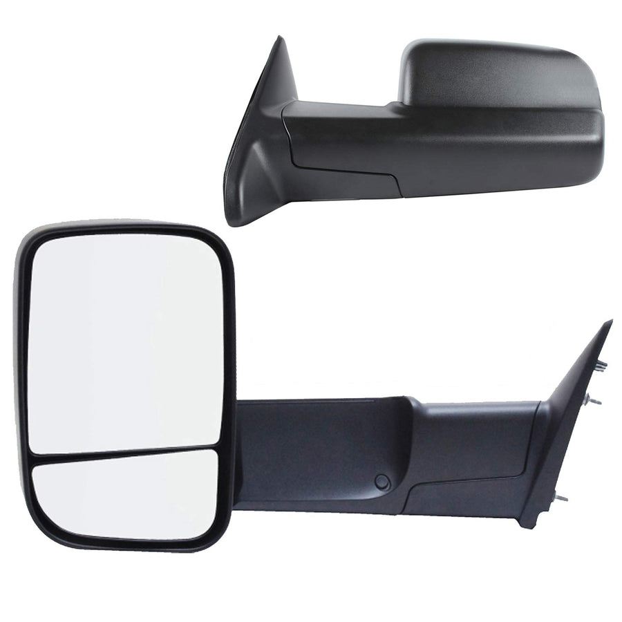 K Source Towing Mirror Pair – Textured Black, For 2013-2022 Ram Pick-Up Full Size, Flip-out-head, Dual Lens, Foldaway, Driver & Passenger Side Pair (L&R)