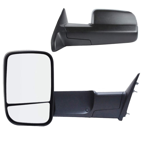 K Source Towing Mirror Pair – Textured Black, For 2013-2022 Ram Pick-Up Full Size, Flip-out-head, Dual Lens, Foldaway, Driver & Passenger Side Pair (L&R)