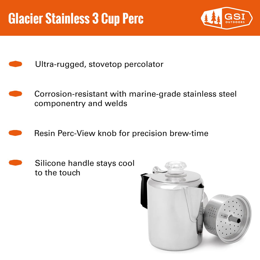 GSI Outdoors Stainless Glaicer Percolator,3-Cup