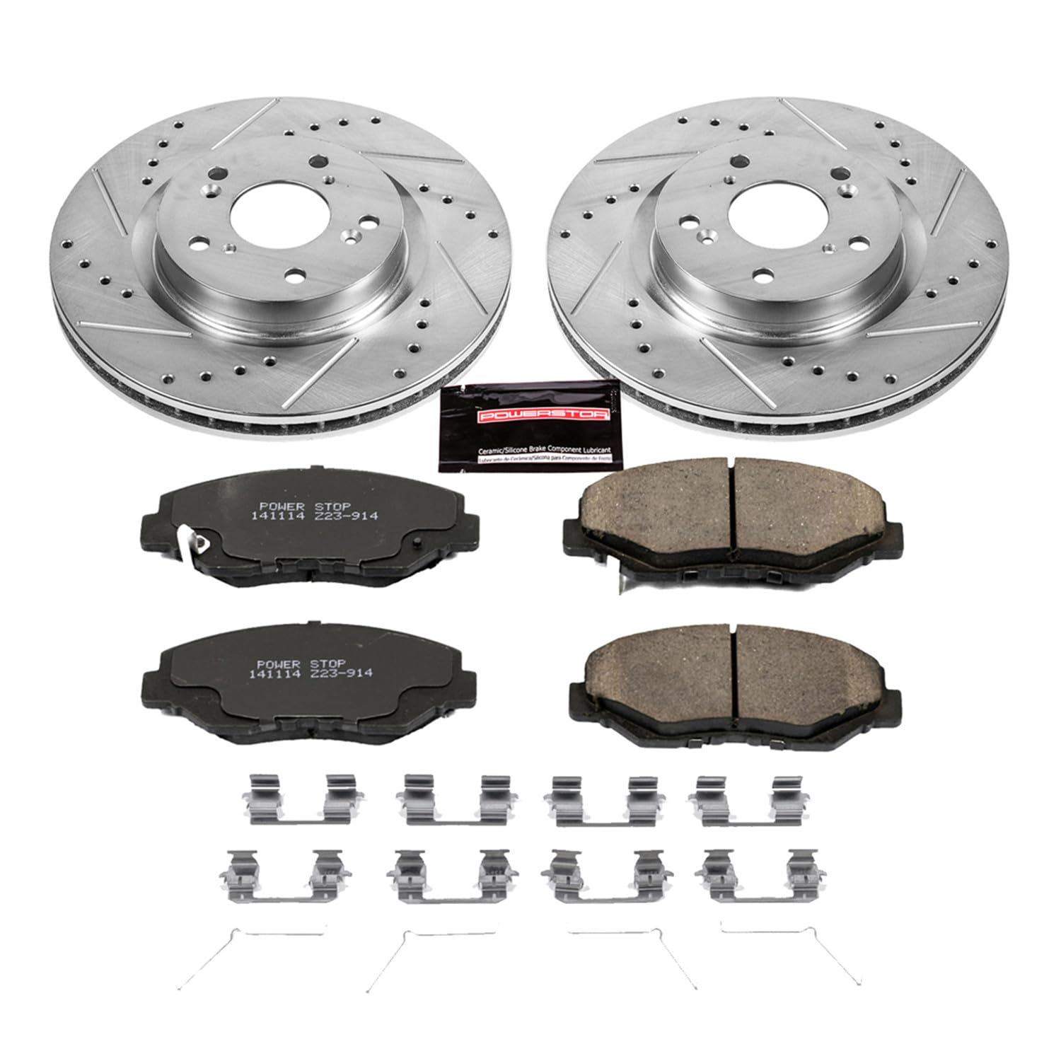 Power Stop K6488 Z23 Carbon Fiber Brake Pads with Drilled & Slotted Brake Rotors Kit For Honda CR-V 2012-2016 [Model Specific]