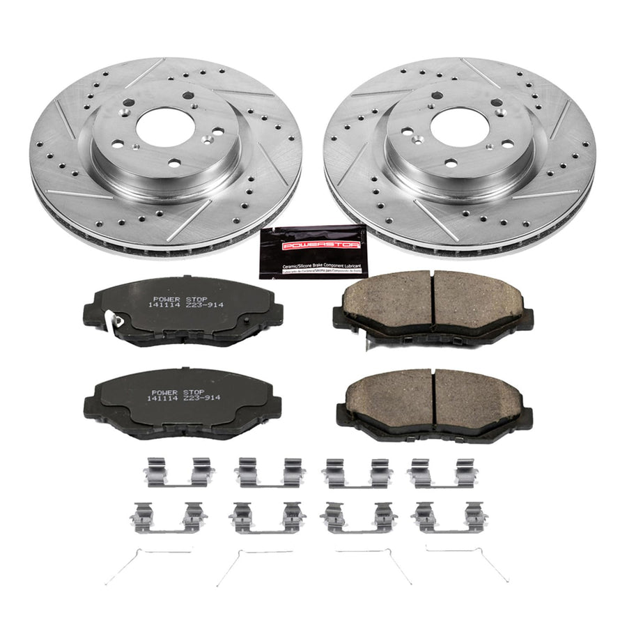 Power Stop K6488 Z23 Carbon Fiber Brake Pads with Drilled & Slotted Brake Rotors Kit For Honda CR-V 2012-2016 [Model Specific]
