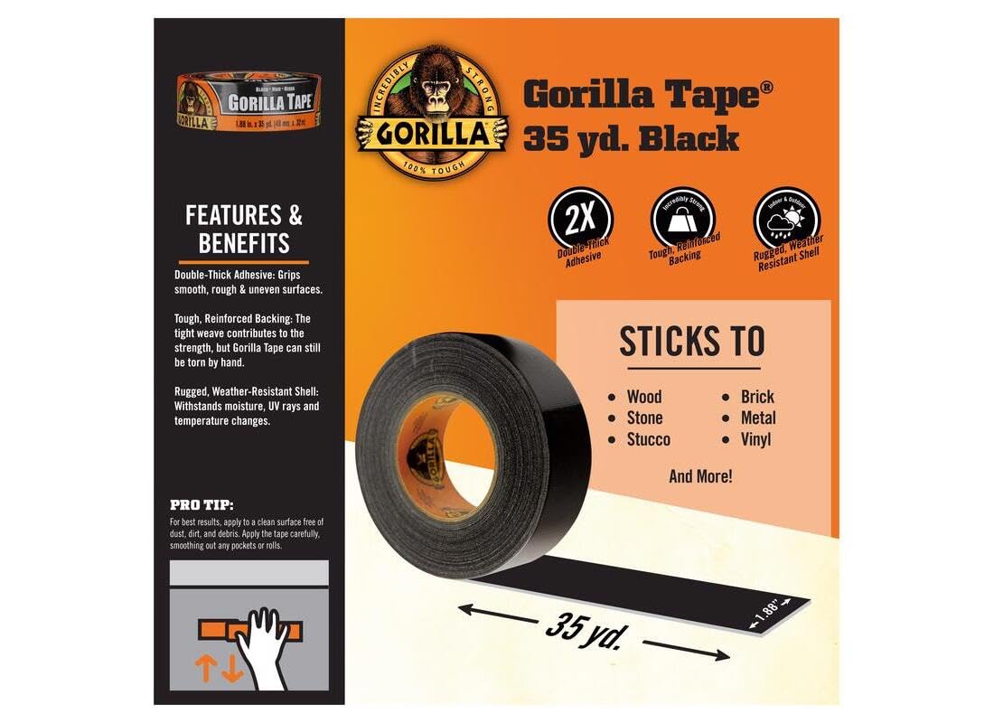 Gorilla Tape Gorilla, 3" Core, 1.88" X 30 Yds, Black