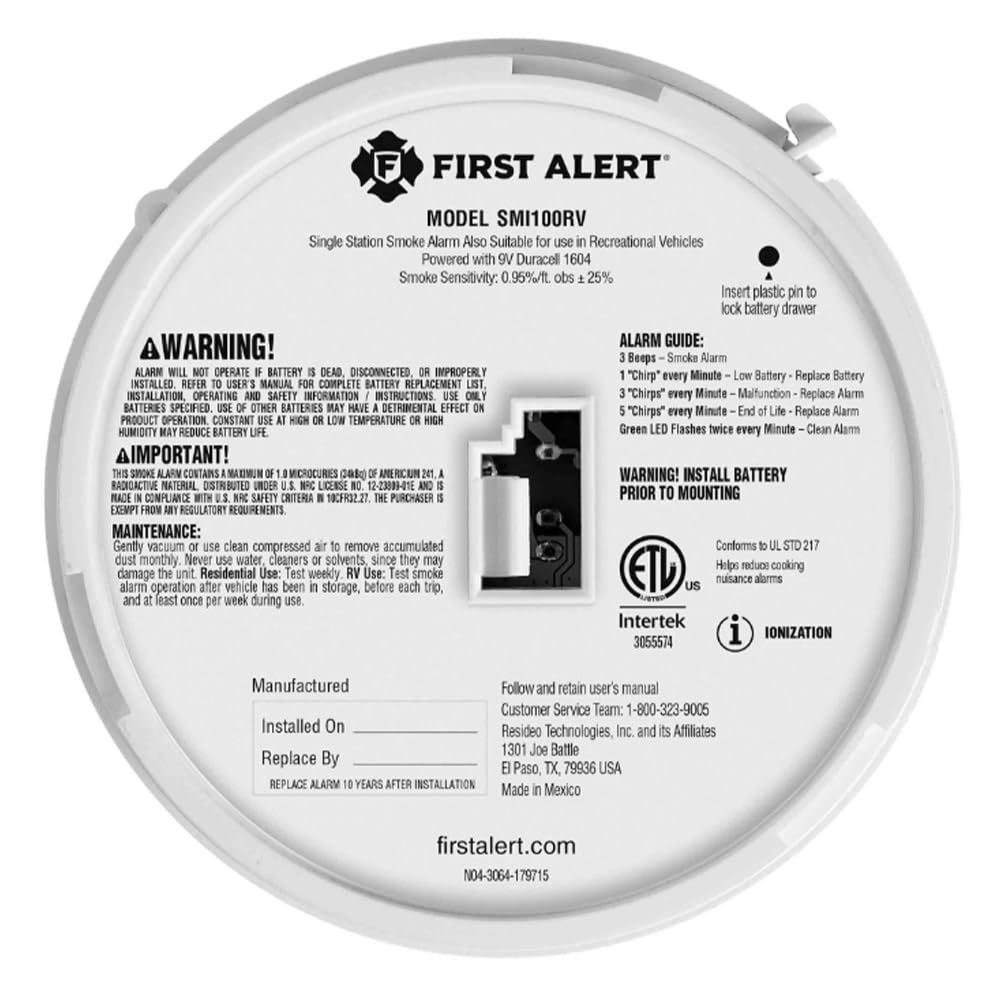 Battery-Operated First Alert 1046846 RV Approved Smoke Alarm