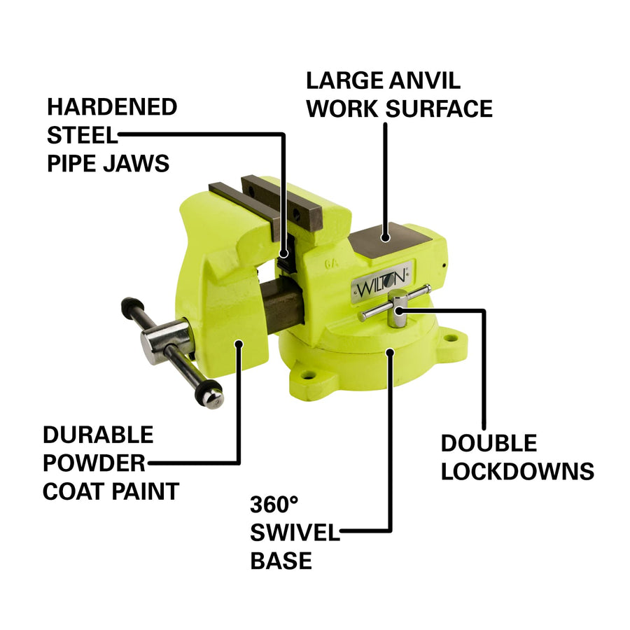Wilton Safety High-Vis Bench Vise, 5" Jaw Width, 5-1/4" Jaw Opening, 3-3/4" Throat (Model 1550)
