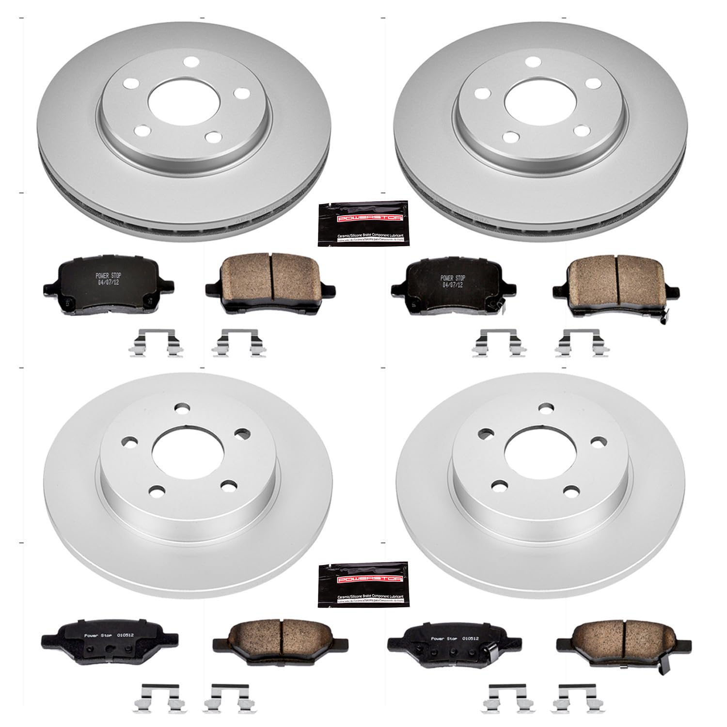 Power Stop Coated Brake Rotor & Ceramic Brake Pads CRK1618- front & rear For Chevrolet Malibu 2004-2008, Pontiac G6 2006-2007 [Model Specific]