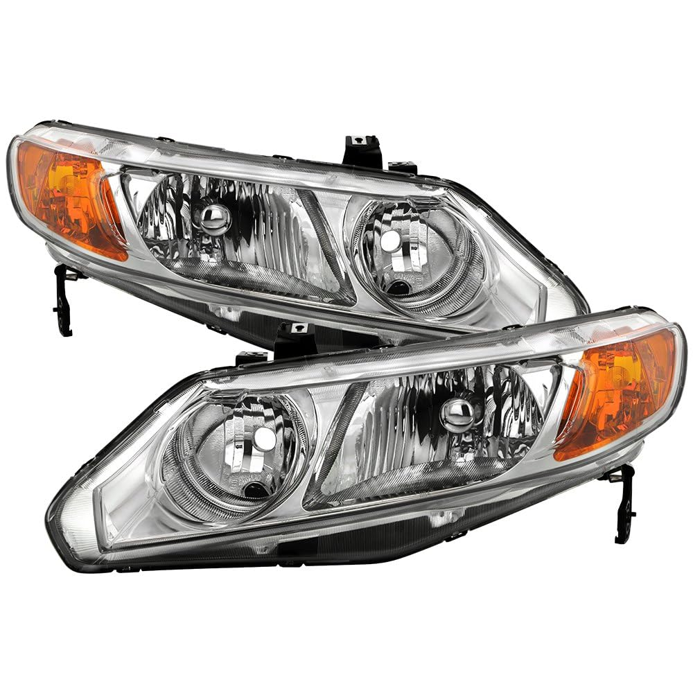 Honda Civic 06-11 Spyder (xTune) Crystal Headlights w/Large Amber Corner - Chrome 4dr