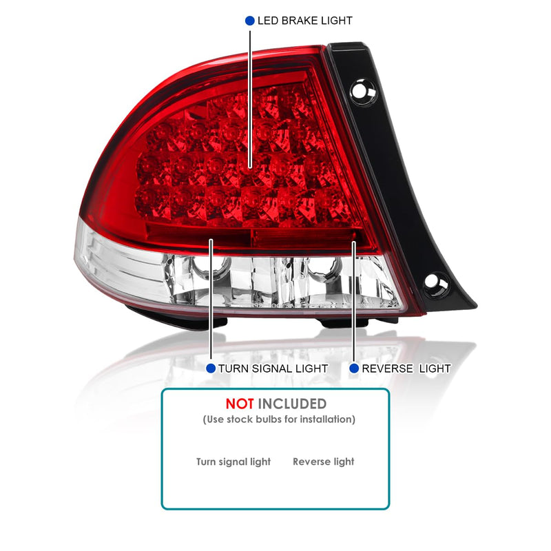 Chrome Red Tail Lights SPEC-D TUNING Compatible with 2001-2005 Lexus IS300, Left + Right Pair Assembly