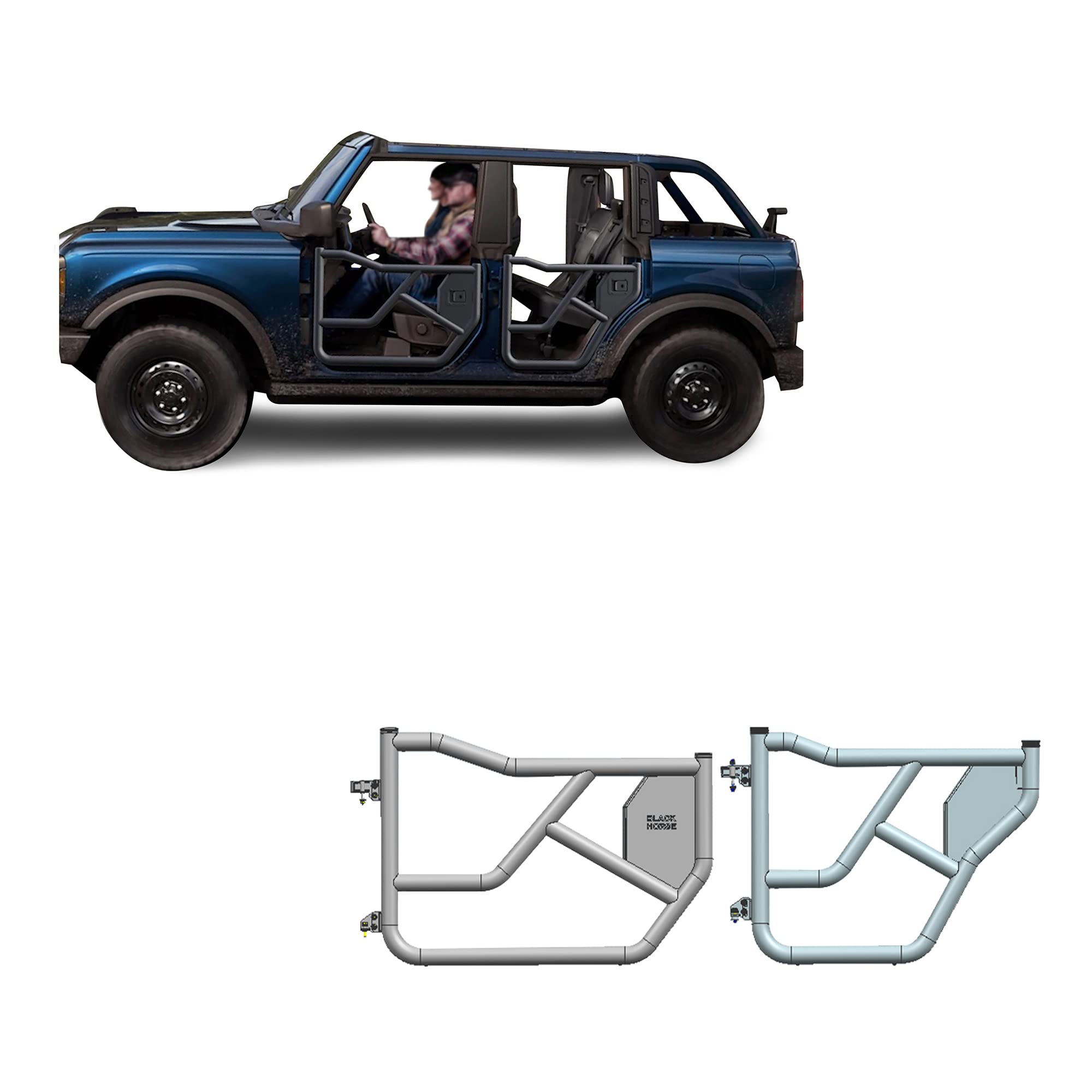 Tubular Black Horse Front & Rear Doors Metal Compatible with 2021-2024 Ford Bronco-TFRDFB21