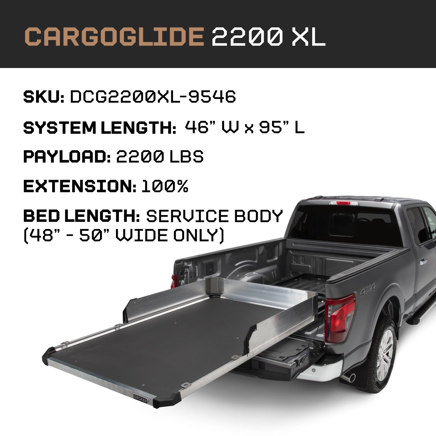 XL CargoGlide Truck Bed Slide – 2200 lb Capacity, 100% Extension – Heavy-Duty Pickup Cargo Slide for Easy Bed Access – Compatible with 2200XL CargoGlide / 100% / 46" W / 95" L for Service Body - Long
