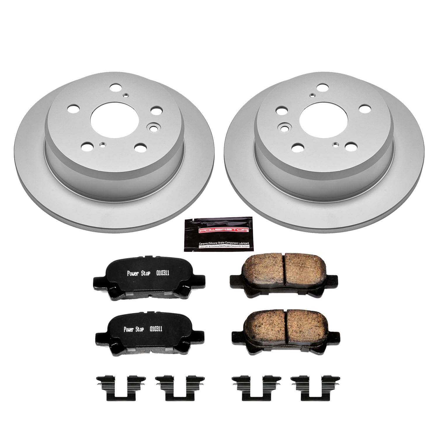 Power Stop Coated Brake Rotor & CRK2417 Ceramic Brake Pads- rear For Toyota Avalon 2005-2007, Toyota Camry 2002-2006, Toyota Solara 2004-2008 [Model Specific]