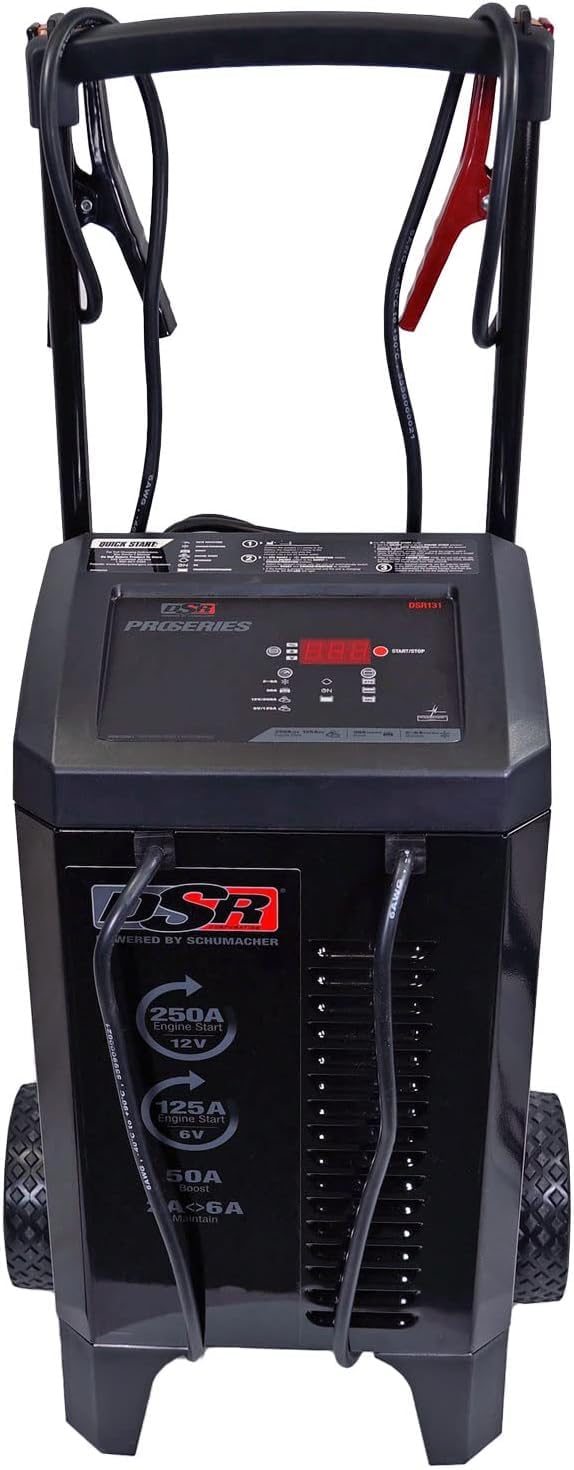DSR Pro Series Schumacher Electric 6V / 12V Battery Charger Engine Starter & Maintainer - Heavy Duty Wheeled Battery Charger - 125/250 Amps - with 50-Amp Boost Mode - DSR131