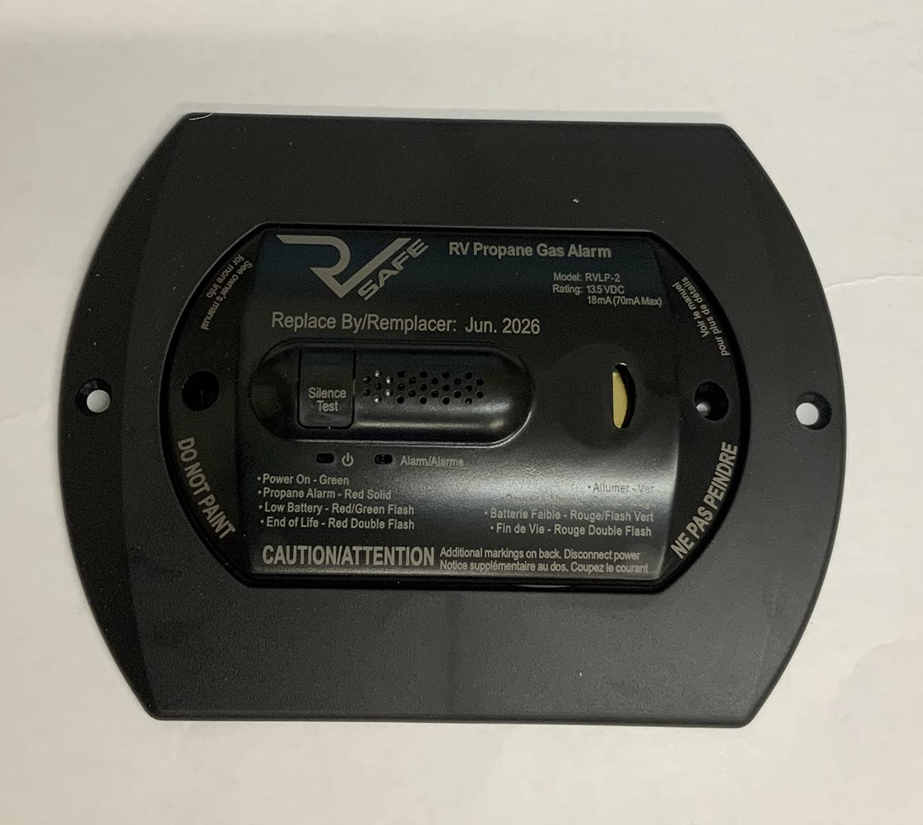RVLP-2B RV Safe Propane Gas Alarm - 2-Wire, Black