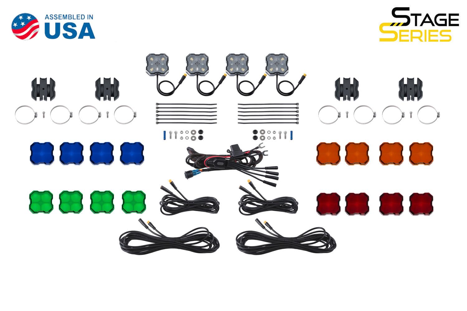 Stage Series Diode Dynamics SXS Rock Light Installer Kit, RGBW M8 w/Controller (4-Pack)