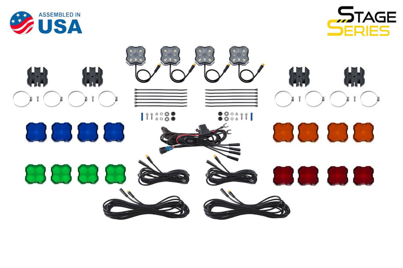 Stage Series Diode Dynamics SXS Rock Light Installer Kit, RGBW M8 w/Controller (4-Pack)