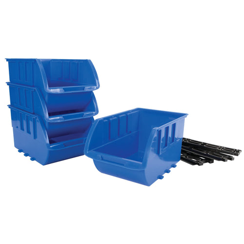 Large Performance Tool W5196 Stackable Storage Trays - Adjustable for Vertical or Horizontal Position, Blue, Pack of 4
