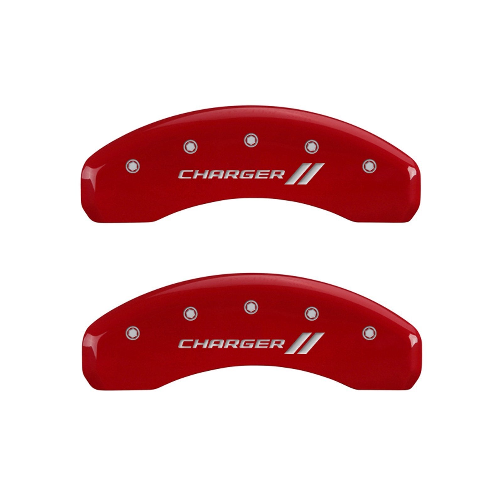 MGP Caliper Covers 'Charger ll' 12088SCH1RD Engraved Caliper Cover with Red Powder Coat Finish and Silver Characters, (Set of 4)