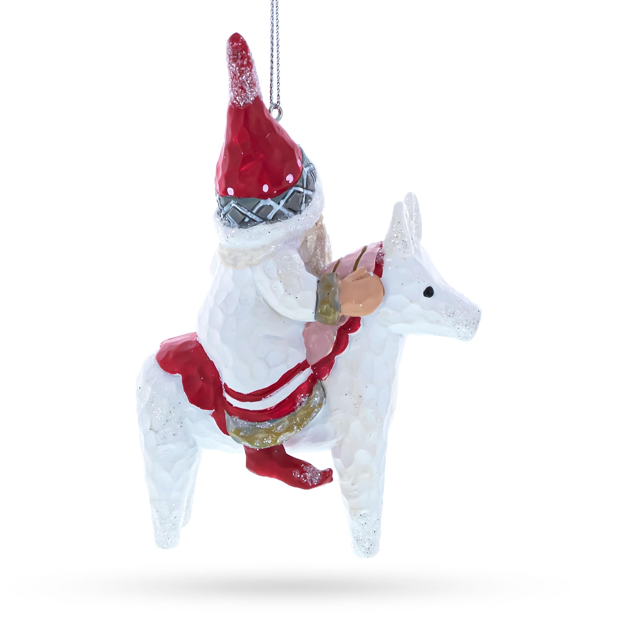 Riding Santa Horse Blown Glass Christmas Ornament