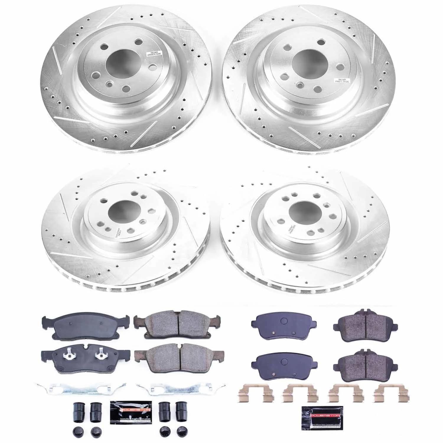 Power Stop K8435 Z23 Carbon Fiber Brake Pads Front and Rear with Drilled & Slotted Brake Rotors Kit For Mercedes-Benz GLE400, Mercedes-Benz GLE, Mercedes-Benz M [Model Specific]
