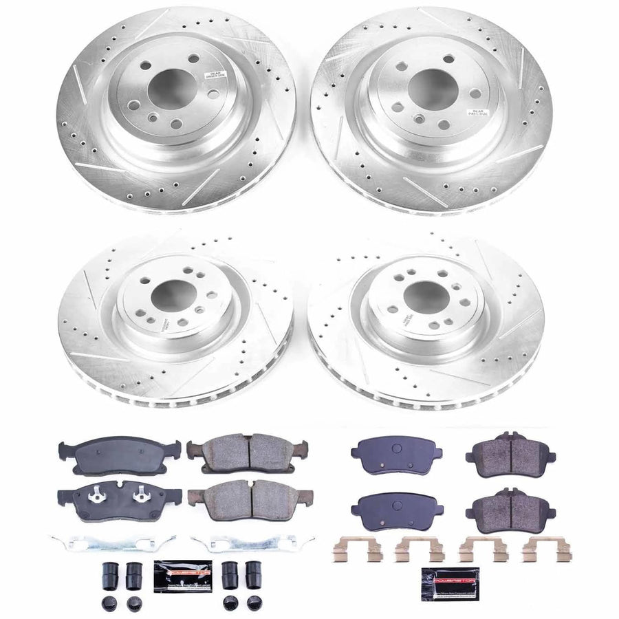 Power Stop K8435 Z23 Carbon Fiber Brake Pads Front and Rear with Drilled & Slotted Brake Rotors Kit For Mercedes-Benz GLE400, Mercedes-Benz GLE, Mercedes-Benz M [Model Specific]