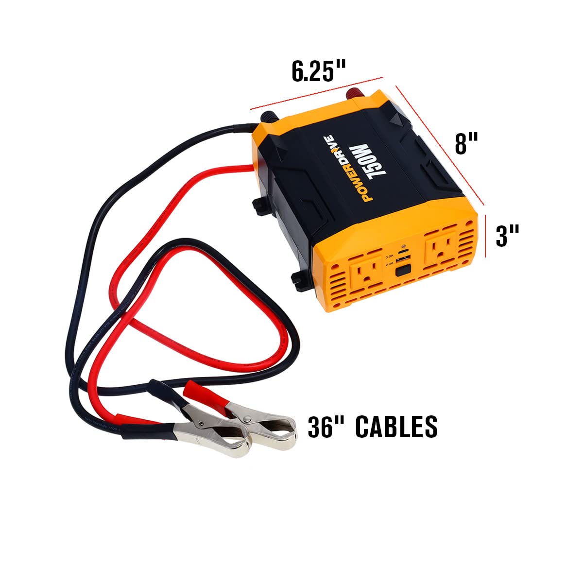 PowerDrive 750 Watt PWD750 Power Inverter -12v DC to 110v AC Car Converter with 2 USB Ports and 2 AC Outlets