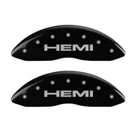 MGP Caliper Covers 'Hemi' 42002SHEMBK Engraved Caliper Cover with Black Powder Coat Finish and Silver Characters, (Set of 4)