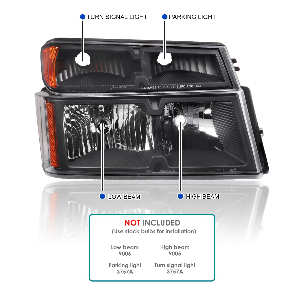 Black Headlights SPEC-D TUNING Compatible with 2004-2012 Chevy Colorado, GMC Canyon, 2006-2008 ISUZU I-Series Left + Right Assembly