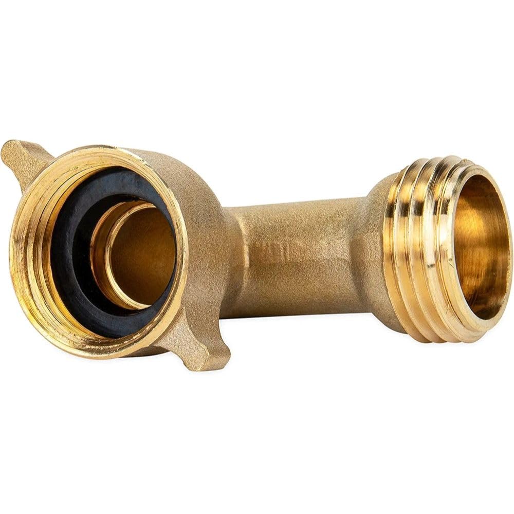 90-Degree Hose Elbow Camco For RVs - Solid Brass Construction- Certified Lead-Free - Features Convenient Easy Grip Connector - For RV Water Hoses, Residential Outdoor Faucets, & More - 1-Pack (22505)