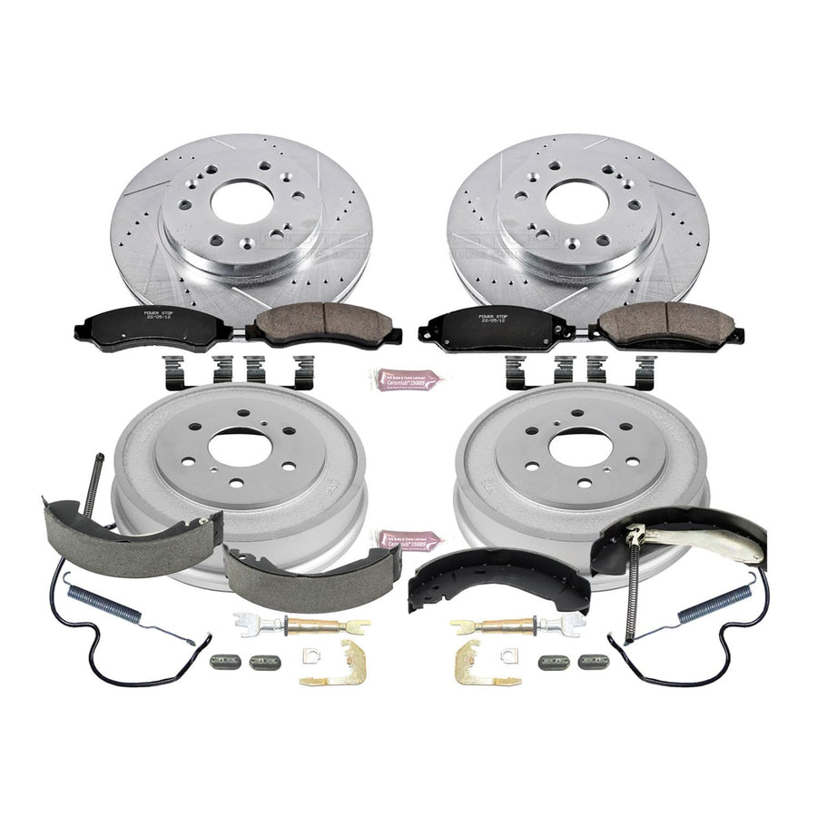 Power Stop K15237DK Z23 Carbon Fiber Brake Pads Front and Rear with Drilled & Slotted Brake Drums Kit For Silverado 1500, Silverado 1500 Clas, Sierra 1500, Sierra 1500 Cla [Model Specific]