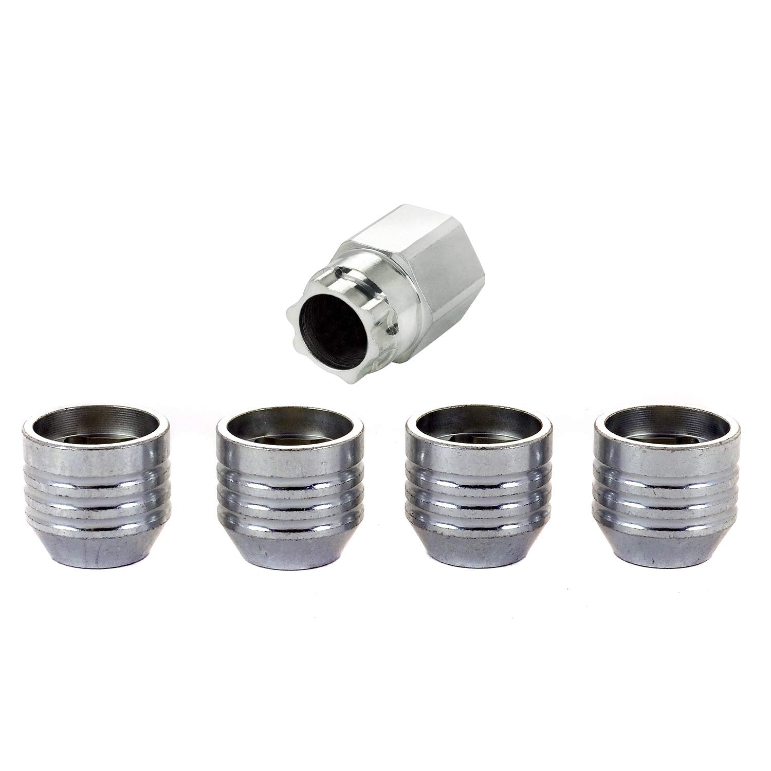 Cone Seat McGard 24015 - Under Hub Cap Wheel Locks (9/16" - 18 Thread Size) - Set of 4,Silver, 4 Locks / 1 Key