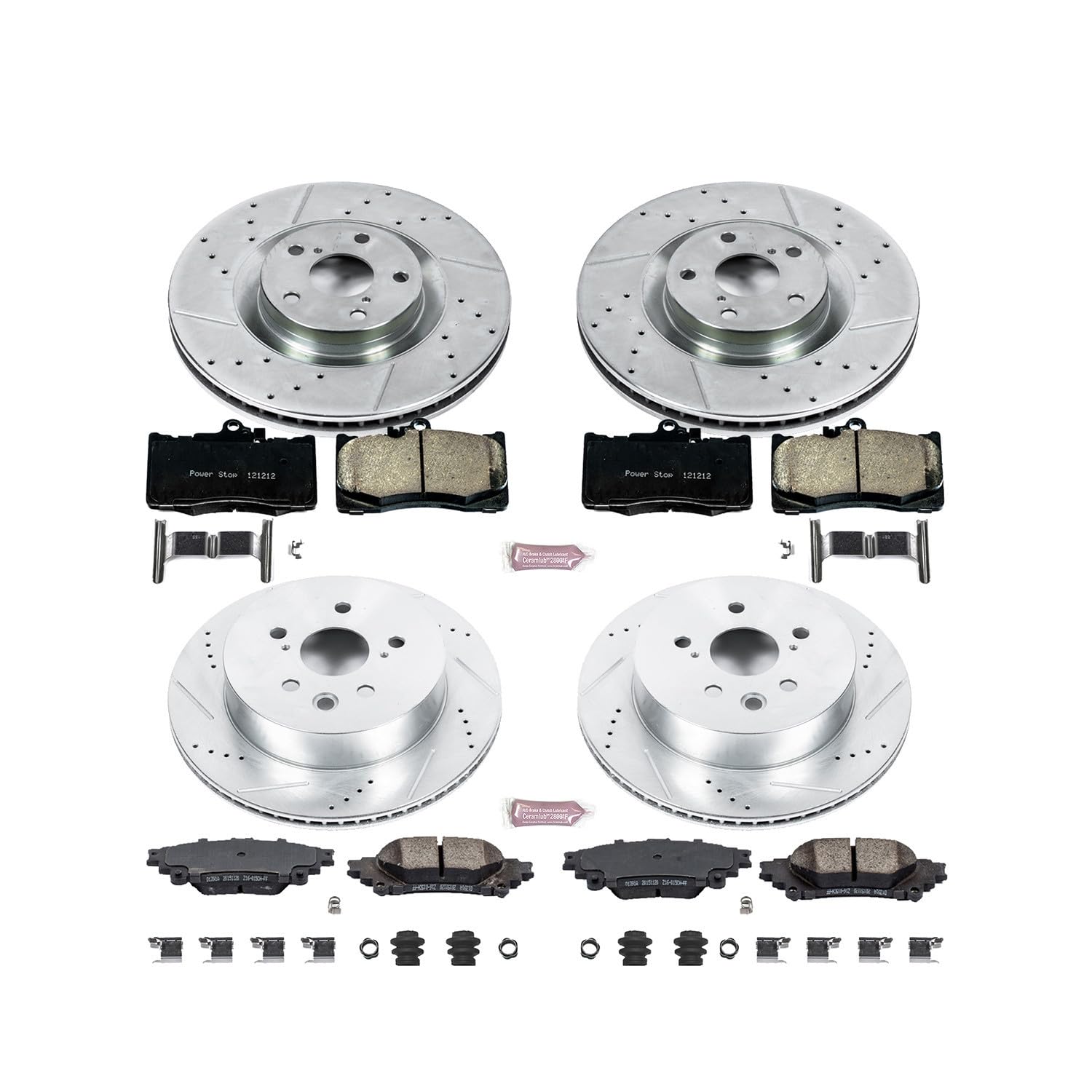Power Stop K6947 Z23 Carbon Fiber Brake Pads Front and Rear with Drilled & Slotted Brake Rotors Kit For Lexus IS350 2014-2015 [Vehicle Specific]
