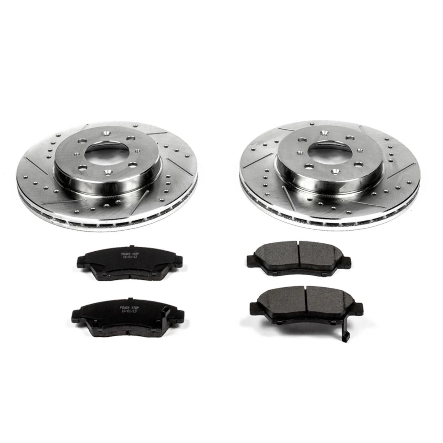 Power Stop K696 Z23 Front Carbon Fiber Brake Pads with Drilled & Slotted Brake Rotors Kit For Honda Civic 2003-2005 [Model Specific]