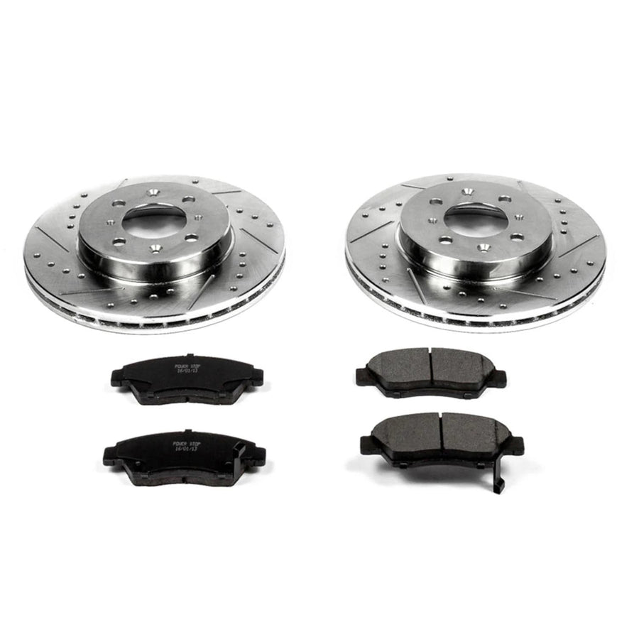 Power Stop K696 Z23 Front Carbon Fiber Brake Pads with Drilled & Slotted Brake Rotors Kit For Honda Civic 2003-2005 [Model Specific]