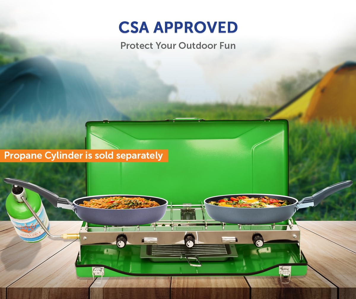 Flame King 3-Burner YSNBBQ-136M Portable Camping Stove Grill w/Toast Tray, Great for Outdoor Cooking, Backpacking, Compatible with 1LB Propane Gas Bottle