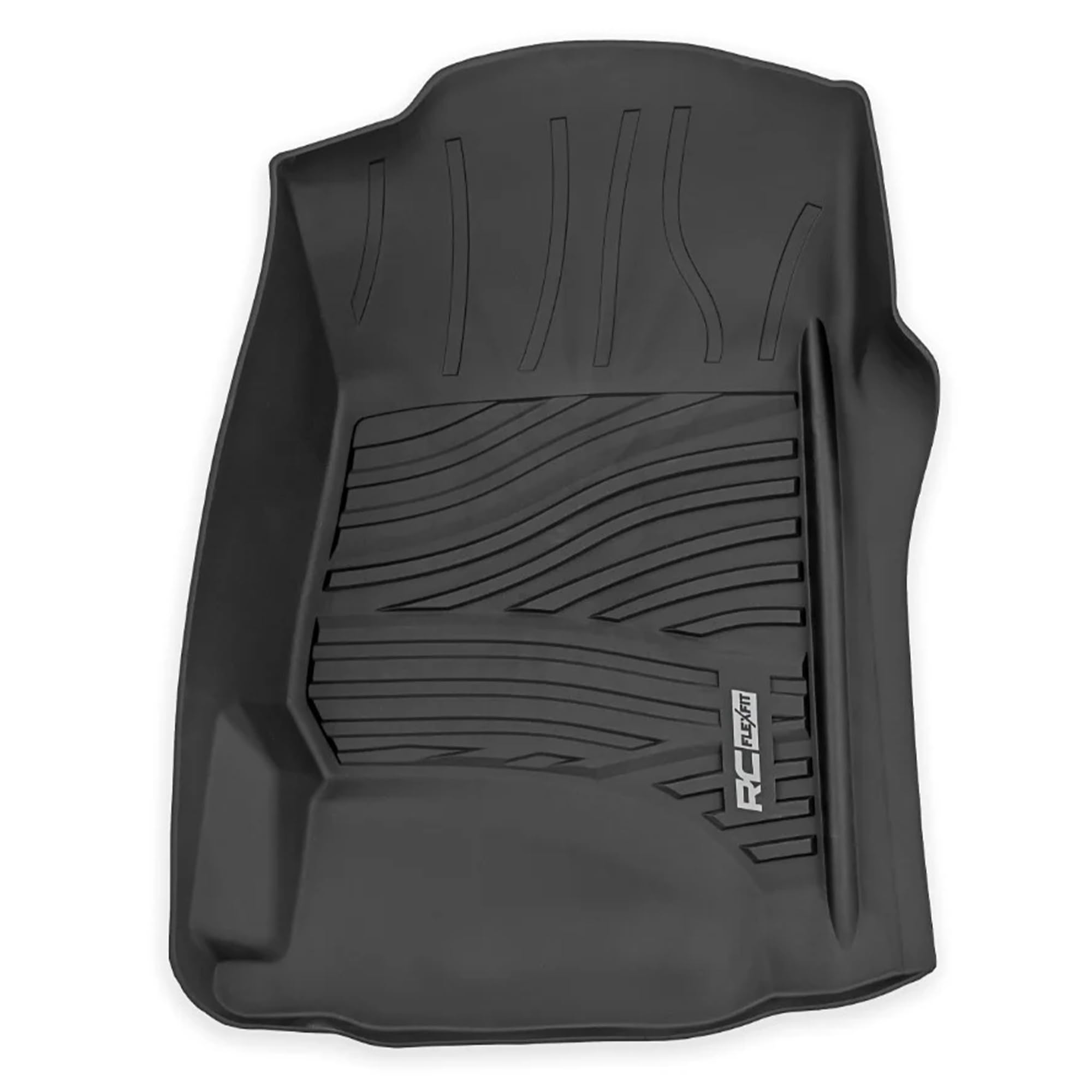 Flex-Fit Rough Country Front Floor Mats for Chevy Silverado & GMC Sierra 1500/2500HD/3500HD (2014–2019) Crew Cab - Custom All-Weather Non-Slip TPE Liners w/Spill Saver Lip