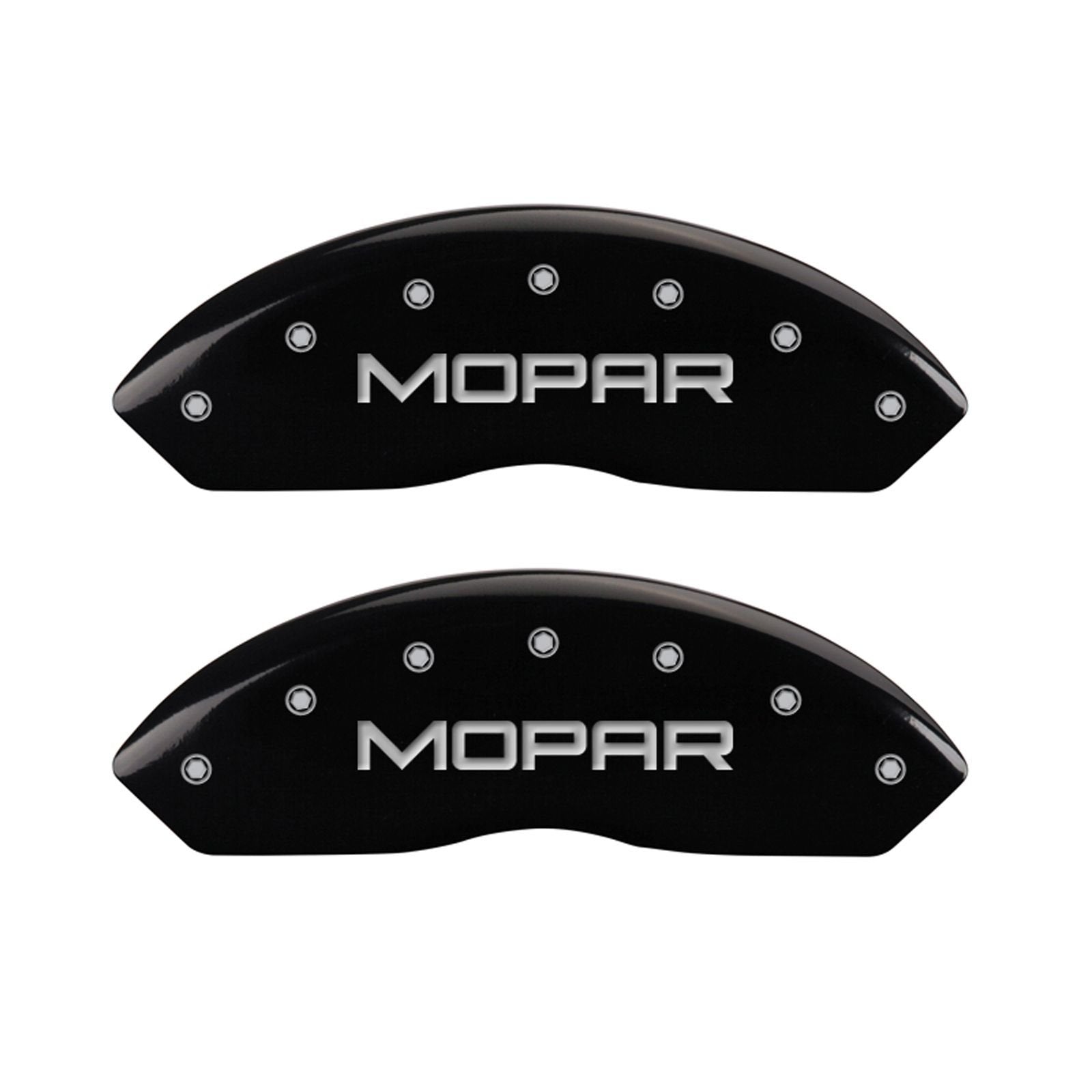 MGP 12059SMOPBK Caliper Covers Caliper Cover (Black Powder Coat Finish, Engraved Front and Rear: MOPAR, Silver Characters, Set of 4)