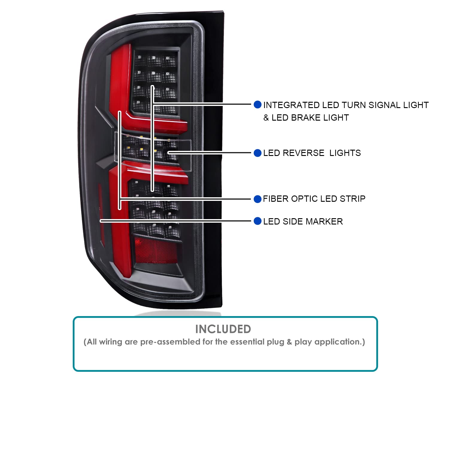 Black LED Tail Lights SPEC-D TUNING w/Red LED Light Bars Compatible with 2007-2013 Chevy Silverado 1500/2500HD/3500HD, Left + Right Pair Assembly