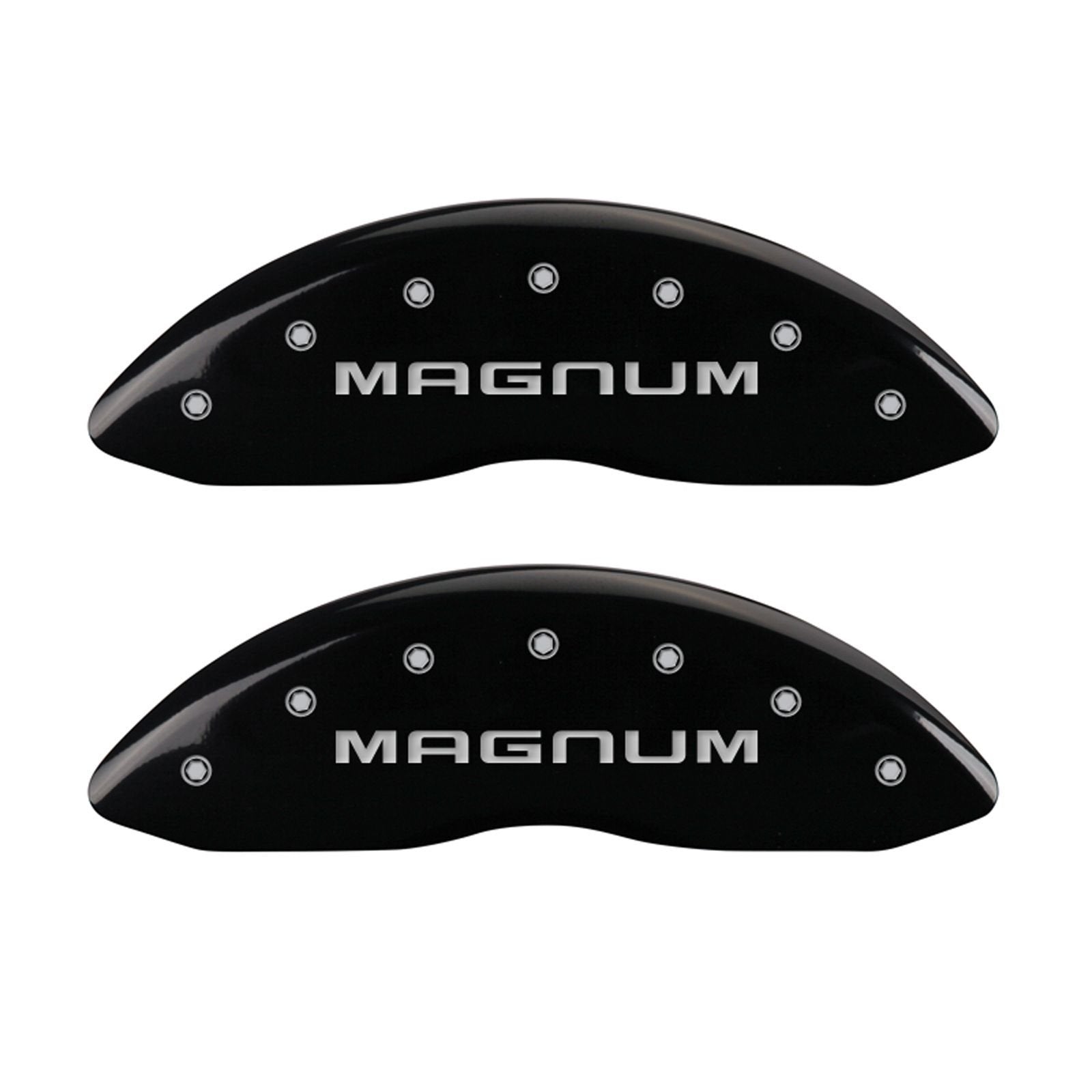 MGP 'MAGNUM' Caliper Covers 12005SMGMBK Engraved Caliper Cover with Black Powder Coat Finish and Silver Characters, (Set of 4)