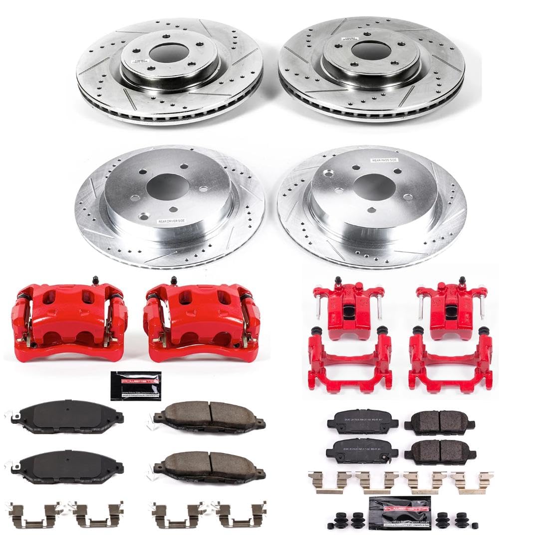 Power Stop Z23 KC8347, Front and Rear Brake Caliper Kit-Drilled/Slotted Brake Rotor, Brake Pads & Calipers For INFINITI QX60 2019 [Model Specific]