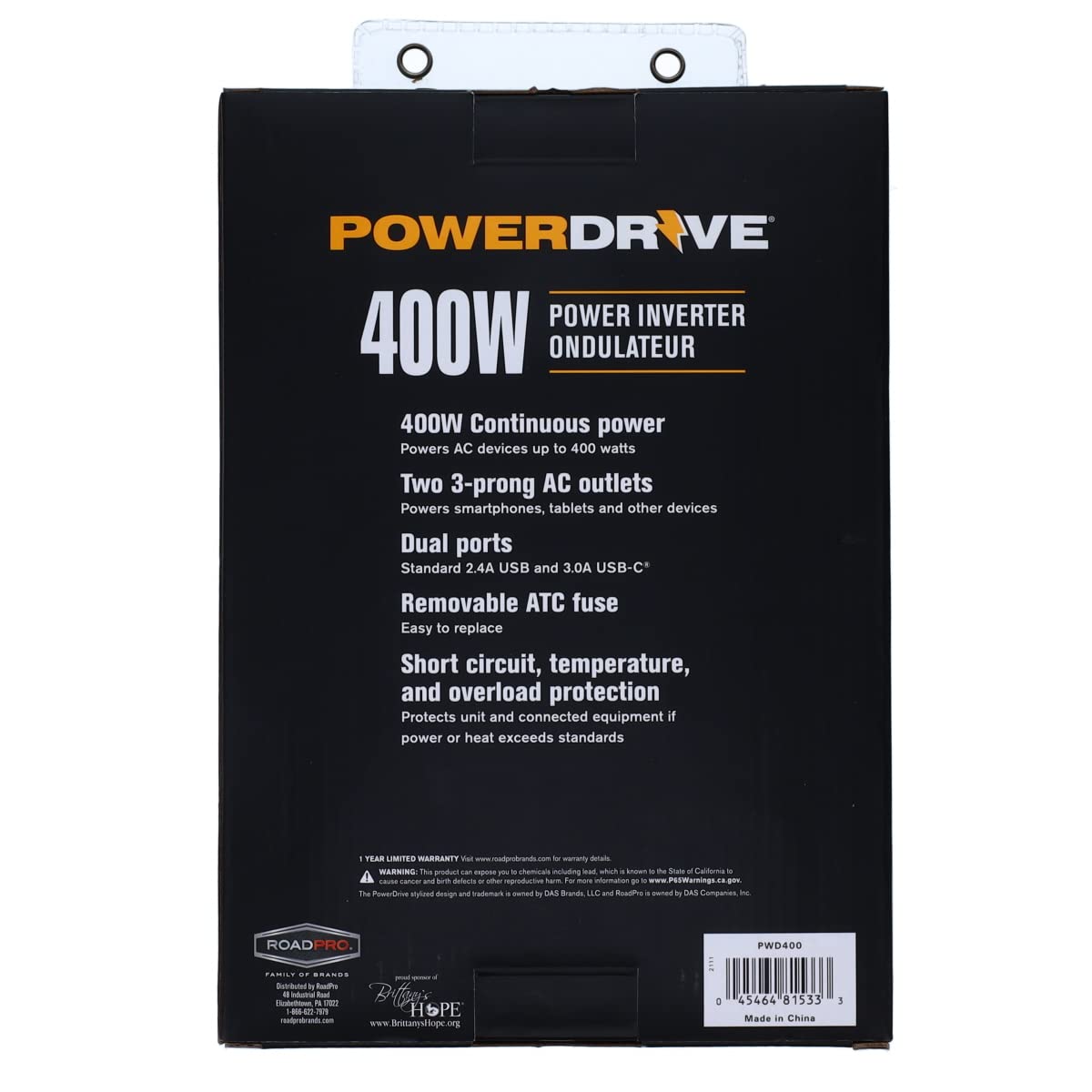 PowerDrive 400 Watt PWD400 Power Inverter 12v DC to 110v AC with 2 Outlets and 2 Ports