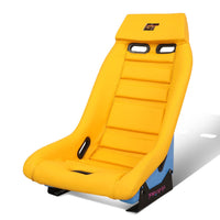 NRG Innovations Prisma GT Fixed Back Bucket Racing Seat with Yellow Mount Bracket, Yellow Leather Yellow Stitching/GT Oasis Blue Back