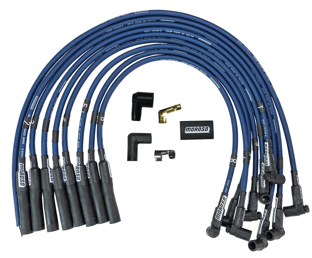 Moroso Blue 73668 Ultra 40 Spark Plug Wire Set, Fits Big Block Chevy, Straight Plug Ends, HEI Distributor, Over Valve Cover Routing