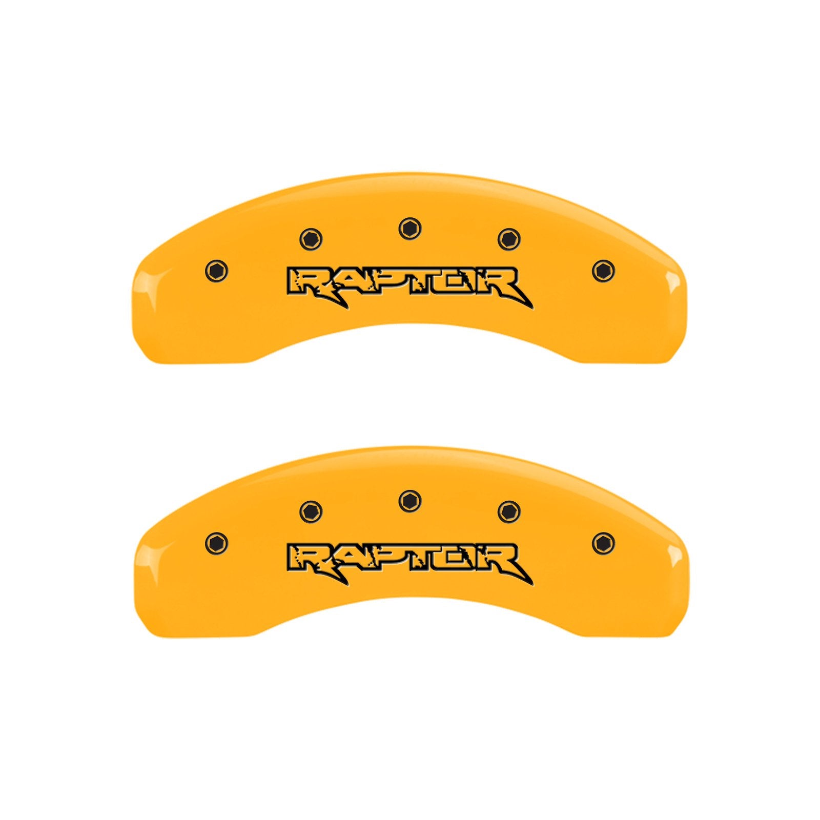 Caliper Covers MGP 10219SRPTYL Yellow (Set of 4, Engraved Front and Rear: Raptor, Yellow powder coat finish, black characters)