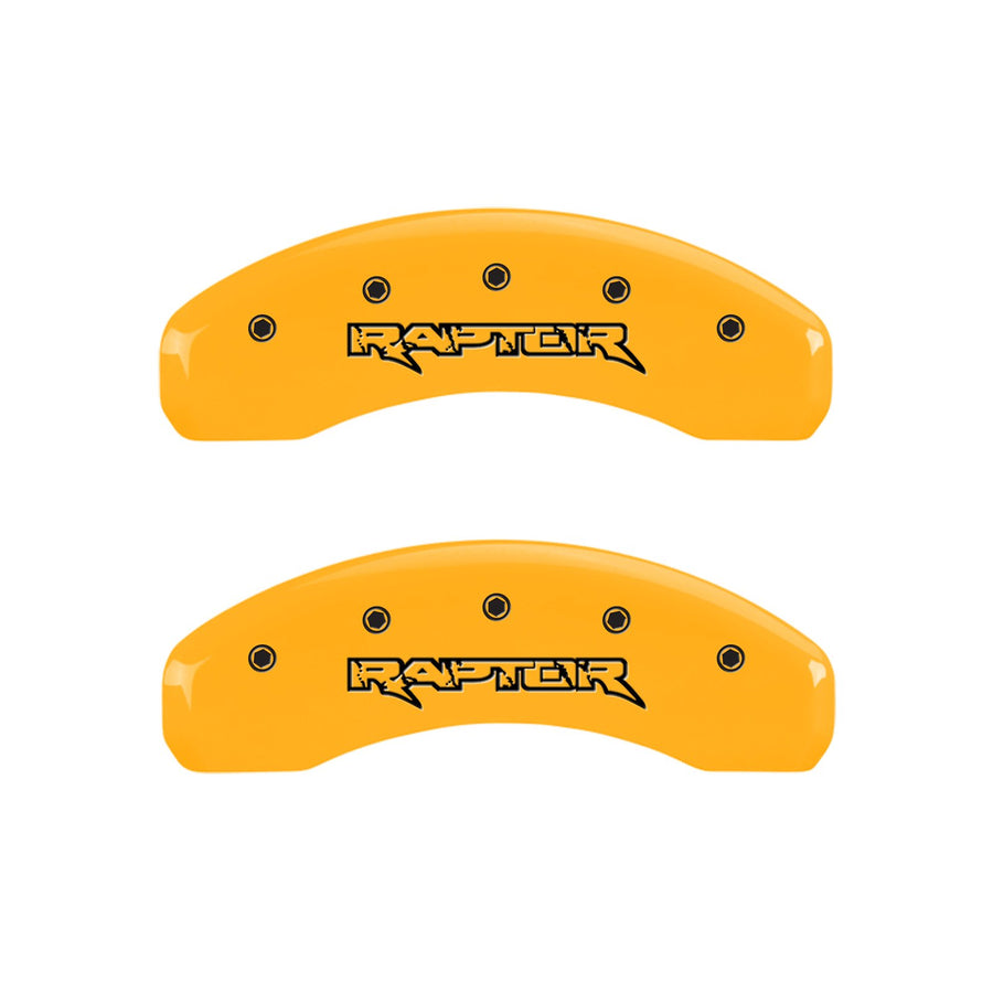 Caliper Covers MGP 10219SRPTYL Yellow (Set of 4, Engraved Front and Rear: Raptor, Yellow powder coat finish, black characters)