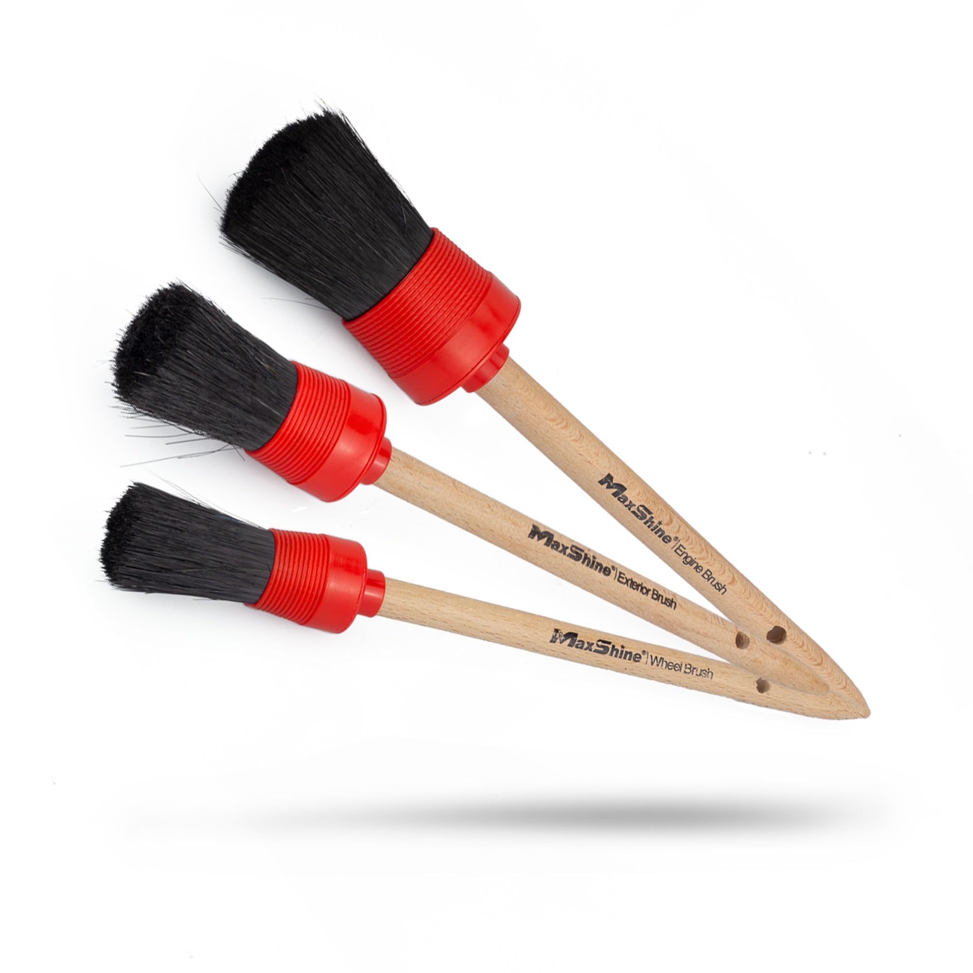 3-Piece Maxshine Detailing Brushes Set, Brown | Sizes: 8.7", 9", 9.2" | Scratch-Free Soft Bristles, Ergonomic Grip | Versatile Car Detailing for Interior & Exterior