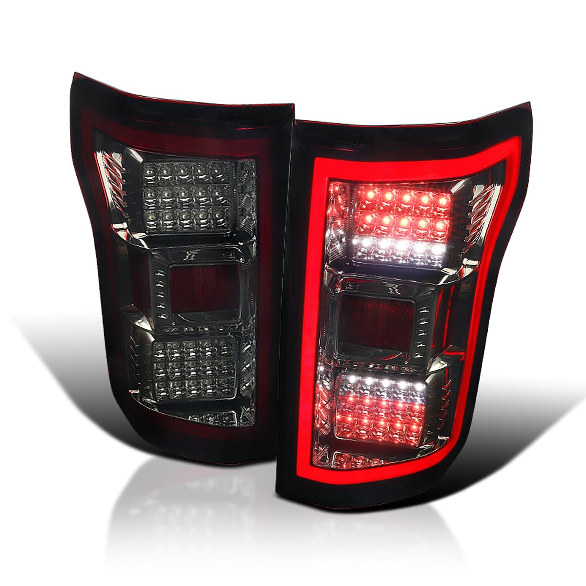 Red Smoke Tail Lights w/LED Light Bar SPEC-D TUNING Compatible with 2018-2020 Ford F-150, Left + Right Pair Assembly
