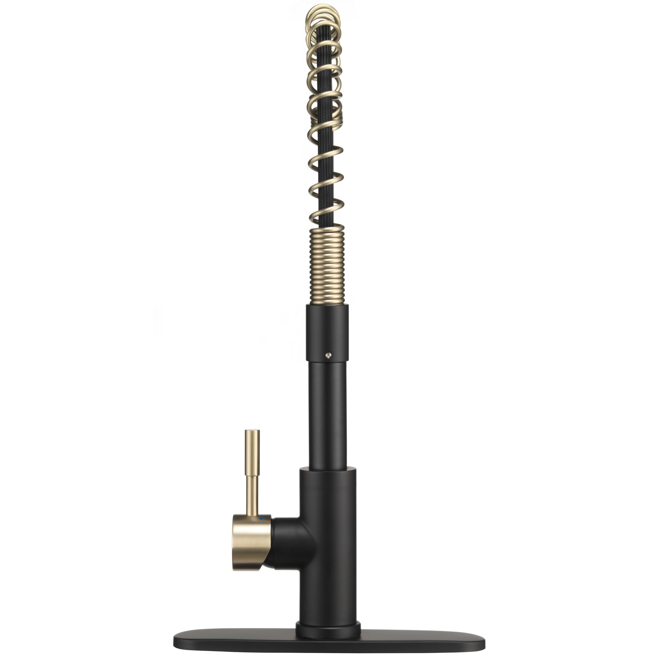 Dura Faucet RV Swivel DF-MK504SLK-MB High-Arc Spring Kitchen Sink Faucet - Single Handle - Kitchen Faucet with Pull-Down Sprayer - Optional Deck Plate (Matte Black/Matte Gold)