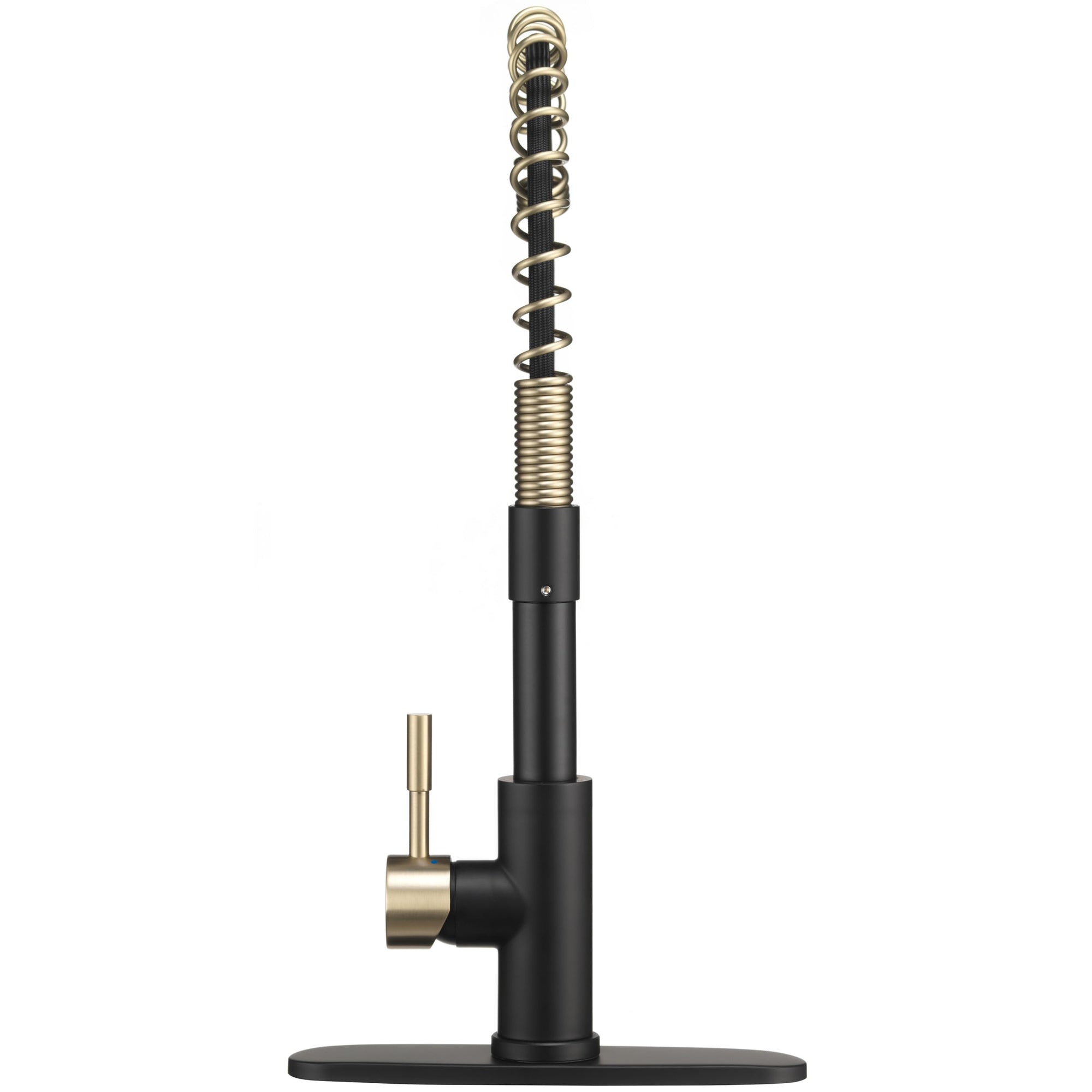 Dura Faucet RV Swivel DF-MK504SLK-MB High-Arc Spring Kitchen Sink Faucet - Single Handle - Kitchen Faucet with Pull-Down Sprayer - Optional Deck Plate (Matte Black/Matte Gold)