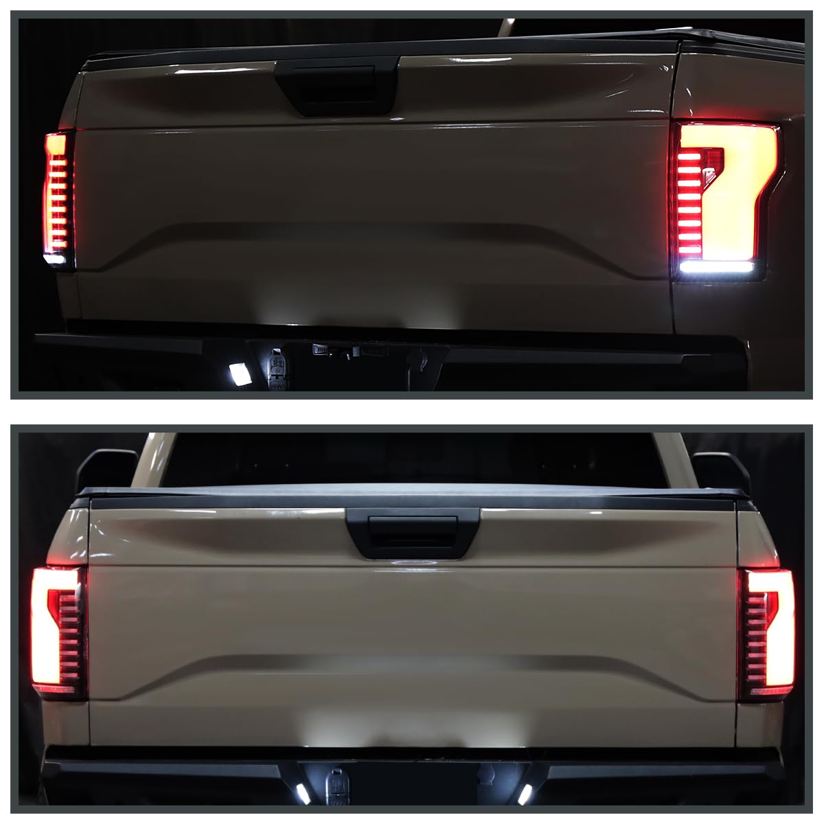 Black Lightning Style SPEC-D TUNING LED Tail Lights w/White LED Sequential Turn Signal and Startup Animation Compatible with 2015-2017 Ford F150, Left + Right Pair Assembly