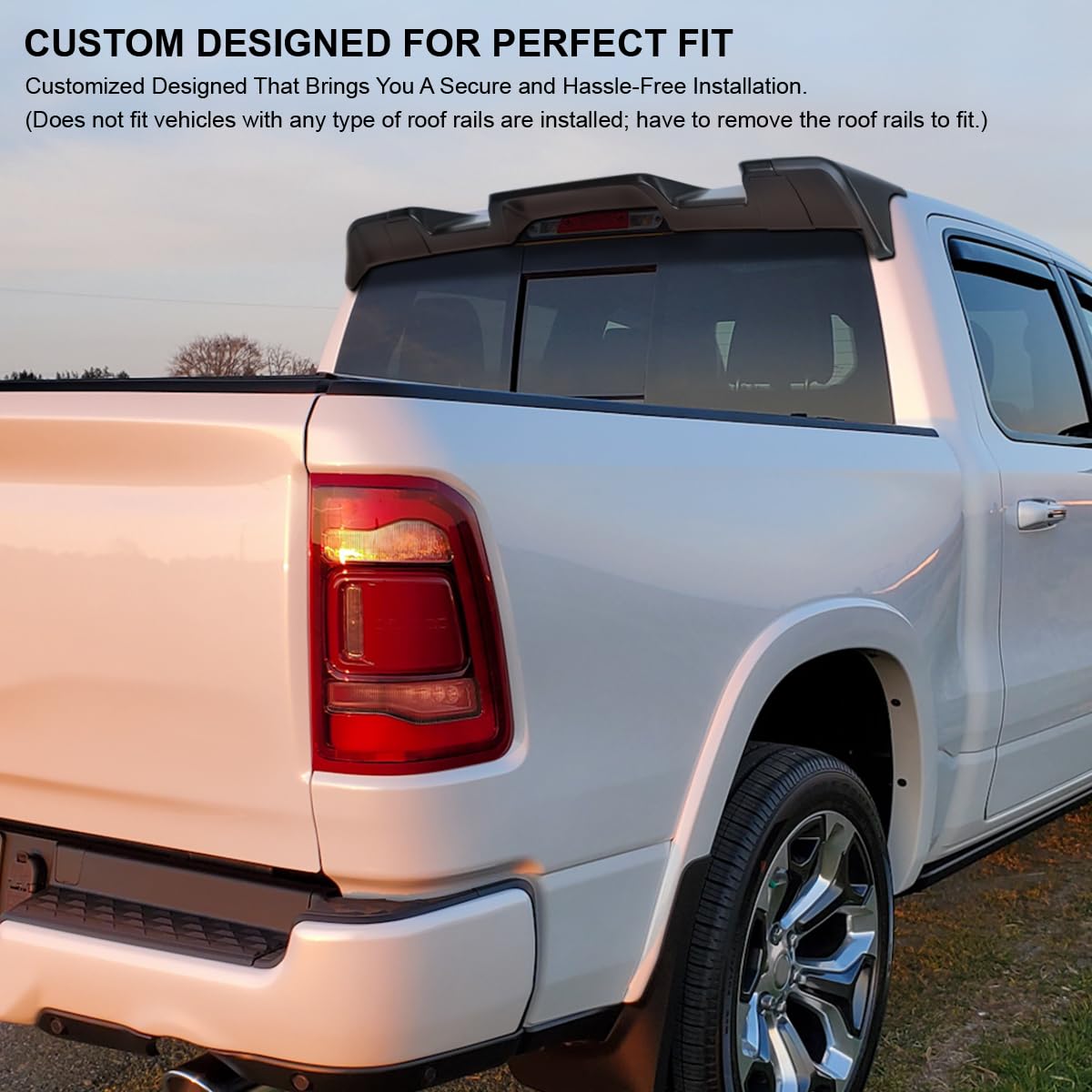 Matte Black ABS Cab Roof Spoiler Spec-D Tuning for 2019-2021 Dodge Ram 1500 Models