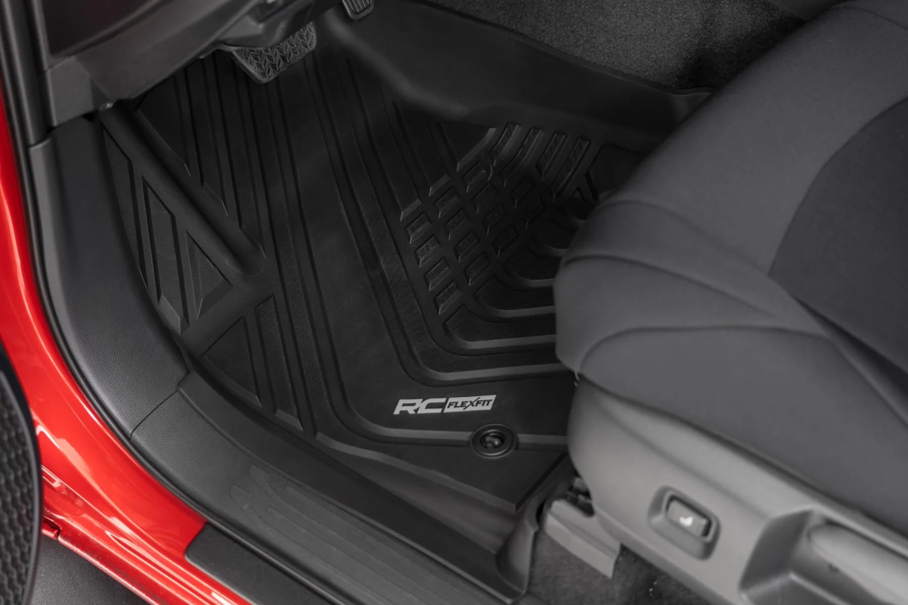 Flex-Fit Rough Country Floor Mats for Toyota Tacoma (2024-2026) Double Cab - Front & Rear Set, Custom All-Weather Non-Slip TPE Liners w/Spill Saver Lip